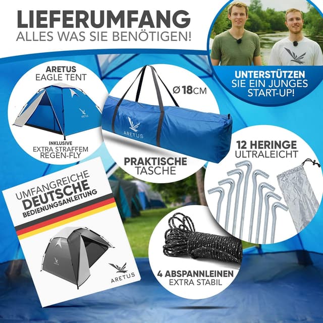 Detalle 2 de Aretus Wurfzelt für 2–4 Personen (Pop-up, Automatik) – wasserdicht & extra groß