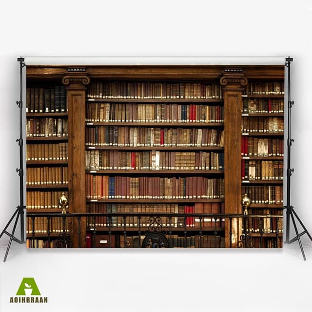 Detalle de Aoihrraan Vintage Bücherregal Hintergrund 3,5 x 2,5 m (Bücherei-/Schulbibliothek Retro Fotokulisse)