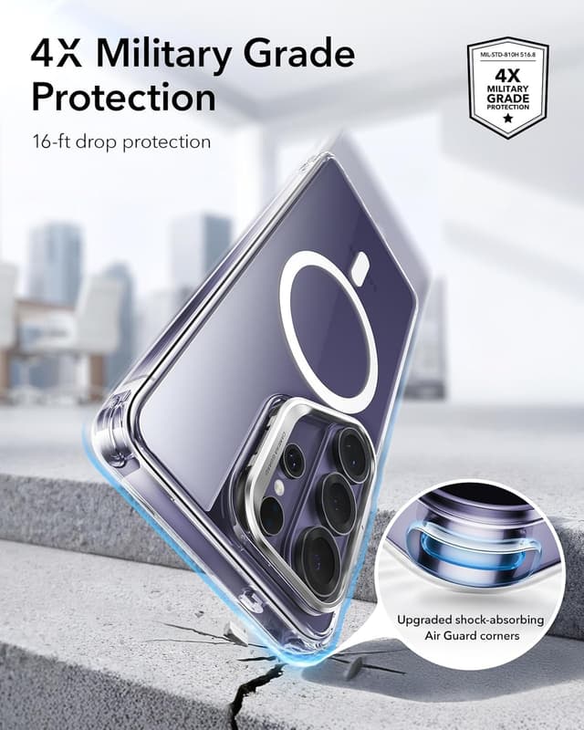 Detalle de ESR for Samsung Galaxy S26 Ultra Phone Case with Stash Stand (MagSafe compatible) – Clear, Military-grade drop protection