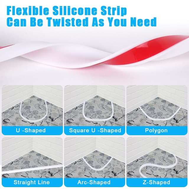 Detalle de Flintronic barriera doccia in silicone autoadesiva (3 m) pieghevole, profilo soglia per ritenzione acqua, bianco