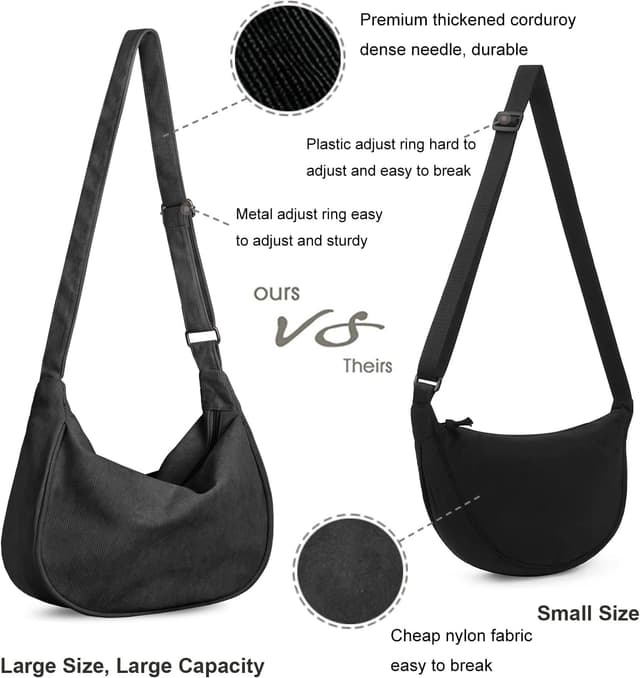 Detalle 2 de FITDON Halbmond Tasche Damen Crossbody mit verstellbarem Schultergurt (Cord & Baumwollfutter)