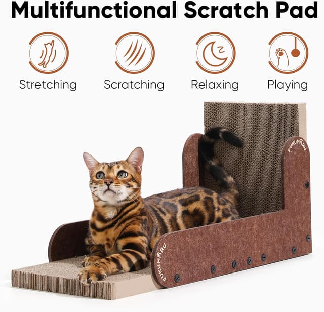 Detalle de FUKUMARU Cat Scratcher (68 cm L-shaped) wall scratch pad in caramel