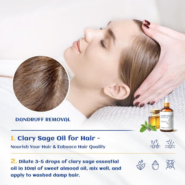 Detalle de HIQILI Clary Sage Essential Oil 100ml (100% pure, undiluted) for aromatherapy, massage, bath and skincare