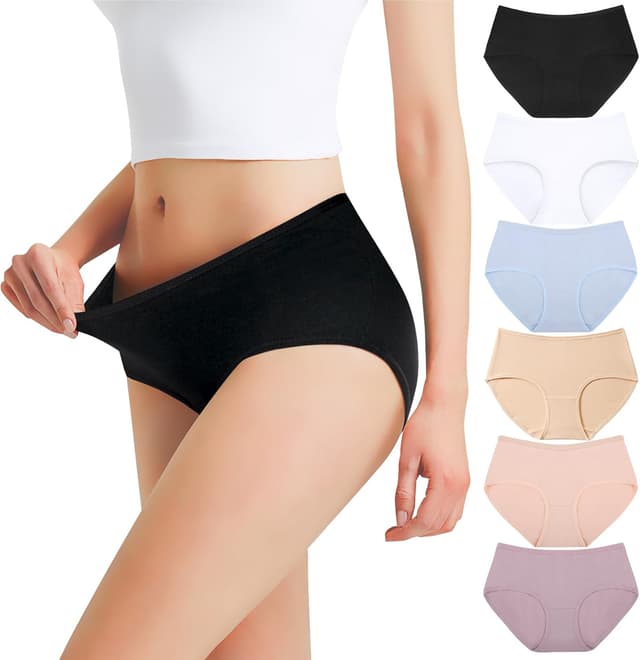 Detalle de Baumwoll-Slips für Damen (6er Pack) – Mitteltaille Unterwäsche für Sport, Alltag
