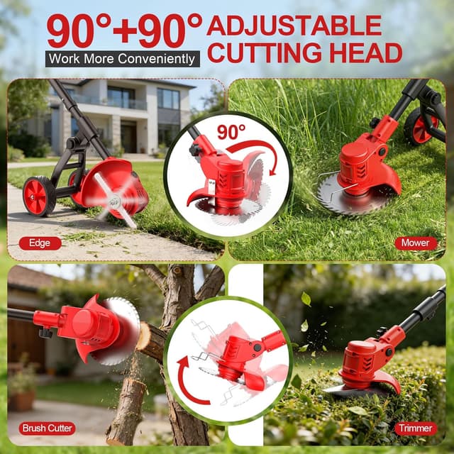 Detalle de Cordless Strimmer with Wheels (4-in-1) with 2×2000mAh batteries and 3 blades