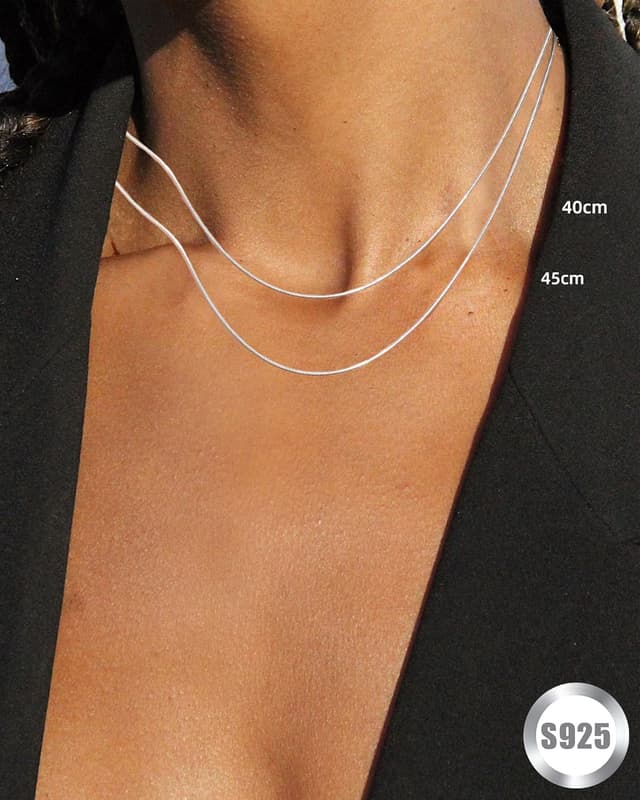 Detalle de FUNEIA 925 Sterling-Silber Kette Damen – verstellbare Halskette 40–60 cm, ohne Anhänger