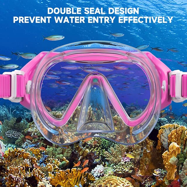 Detalle de Findway Kinder-Taucherbrille mit Nasenabdeckung – 180° Panorama HD, Anti-Beschlag & Anti-Leck (4–16 Jahre)