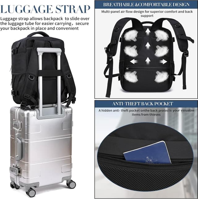 Thumbnail 6 de Ryanair Handgepäck Rucksack 40x30x20 mit USB-Ladeanschluss (Laptopfach bis 14 Zoll), schwarz