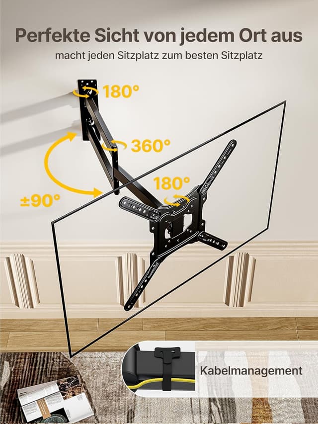 Detalle de monTEK 728 mm Langarm TV-Wandhalterung für 23–65 Zoll (bis 35 kg, max. VESA 400×400) – schwenk- & neigbar