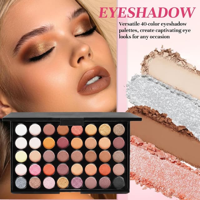 Detalle de Muiefe Kit Trucco Make Up Completo: set donna con palette, rossetti, eyeliner, mascara, sopracciglia e borsa