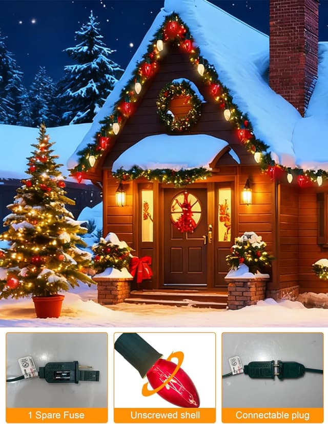 Thumbnail 2 de C9 Red and White Christmas String Lights 26 Red Frosted Bulbs 🎄