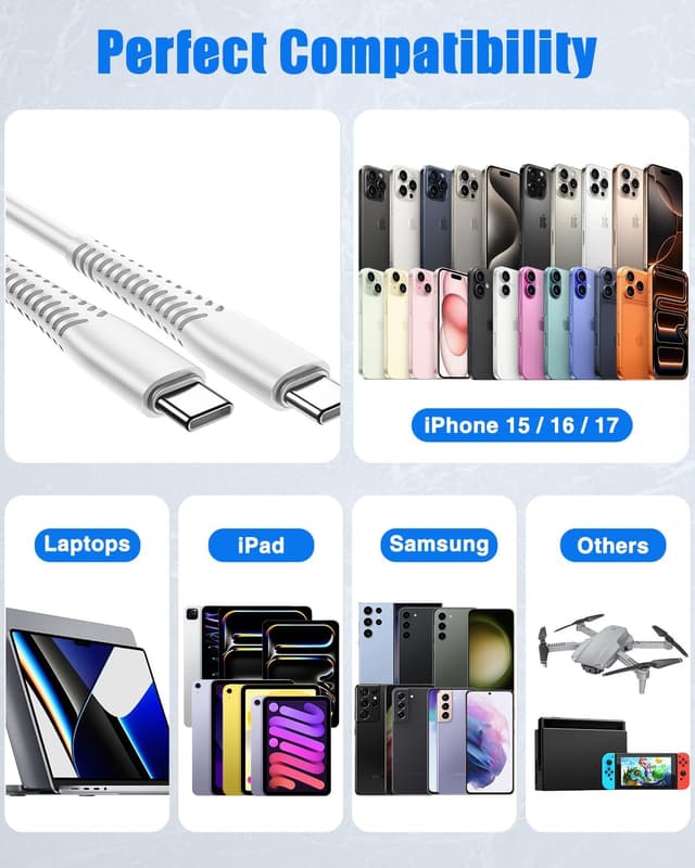 Thumbnail 6 de USB C to USB C Cable 60W PD 10-Pack