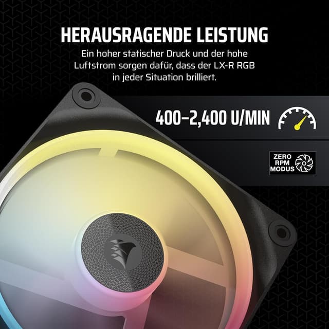Detalle 2 de CORSAIR iCUE LINK LX120-R RGB 120mm PWM-Umkehrlüfter (Dreifach-Kit) – geräuscharm, Null-Drehzahl-Modus, RGB im Doppelring