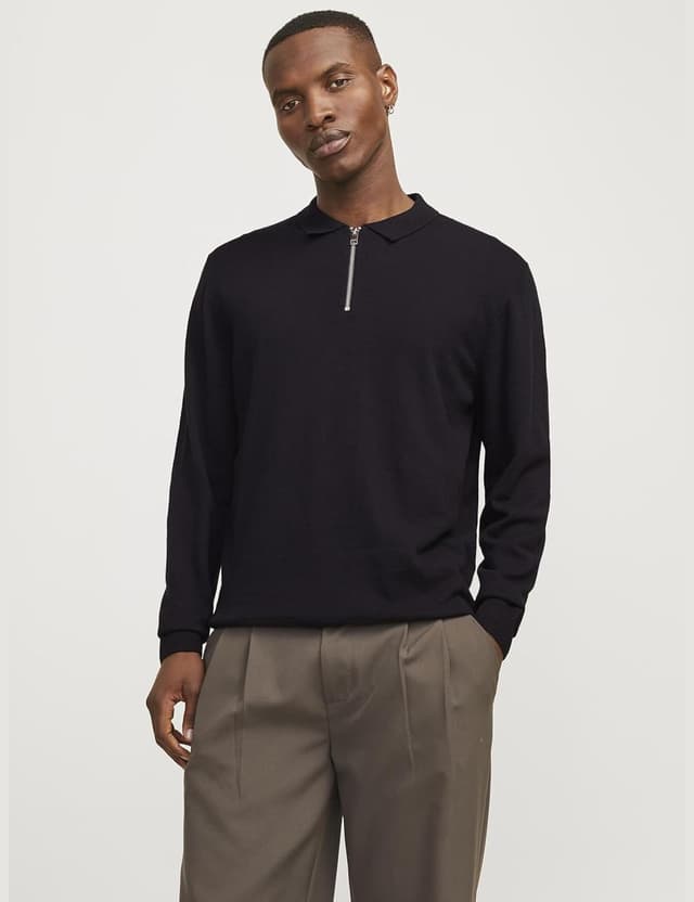Detalle de Jack & Jones Jjeemil polo in maglia con mezza zip uomo