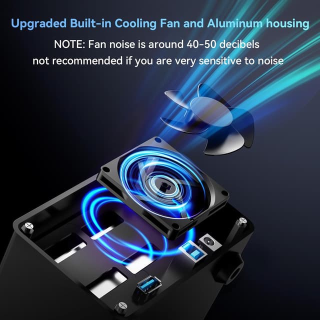 Detalle de CENMATE Dual Bay Aluminium Hard Drive Enclosure with USB 3.0, Cooling Fan & Hot-Swap (2.5/3.5 SATA)