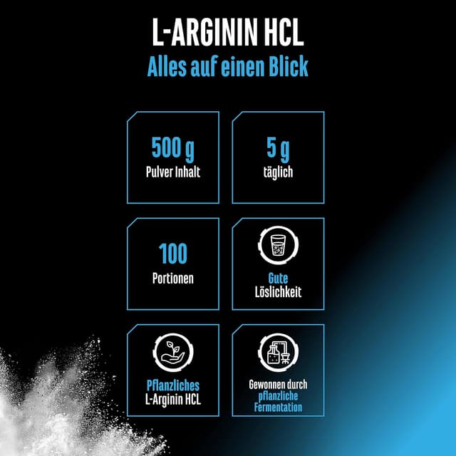 Detalle de L-Arginin HCL (Hydrochlorid) 500 g – pflanzliches L-Arginin Hydrochlorid Pulver, rein ohne Zusätze, vegan