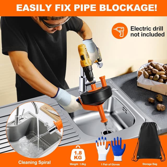 Detalle de Rohrreinigungsspirale 10 m mit Bohraufsatz – Abflussreiniger-Spirale für Waschbecken, Küche & Bad