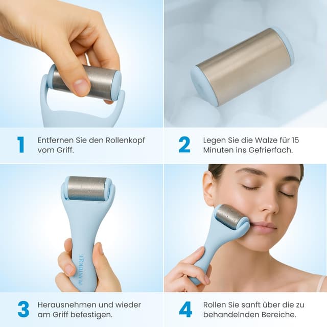 Detalle de PLANTIFIQUE Ice Roller & Gua Sha Edelstahl-Set für Gesichtsmassage – kühlender Beauty-Tool zur Lymphdrainage & Hautstraffung