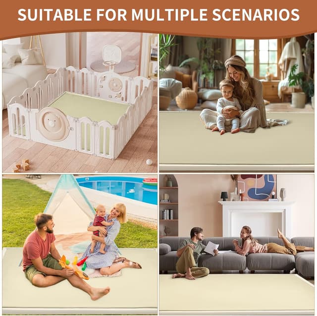 Detalle 2 de SUNYRISY Baby Play Mat (3.5cm thick) 180 x 200 cm – foldable, non-slip foam rug for crawling & play, beige