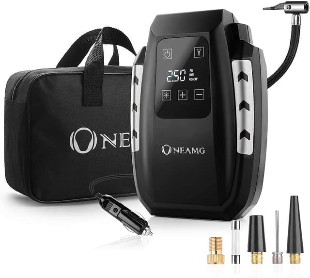 Detalle de 12V Luftkompressor für Autos: digitaler Reifenfüller mit Touchscreen und LED-Lampe (150 PSI, 3 m Kabel)