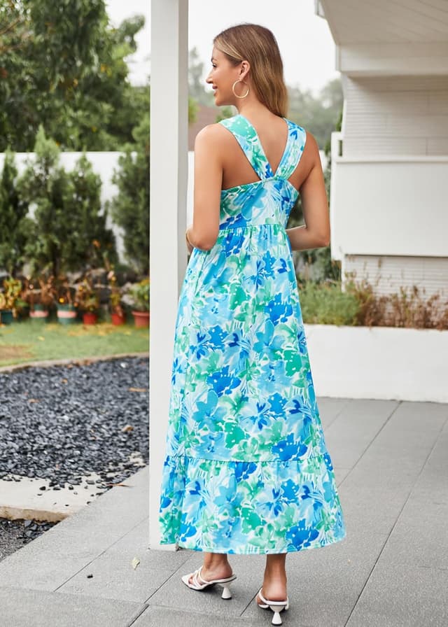 Detalle 2 de Grace Karin Floral Boho Halter Maxi Dress with Pocket for Summer Vacations
