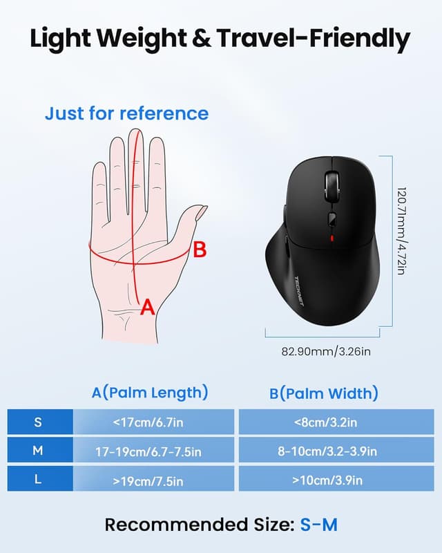 Detalle 2 de TECKNET Rechargeable Tri-Mode Wireless Mouse (BT 5.0/3.0 + 2.4G) with 4800DPI, Silent Clicks, 6 Buttons