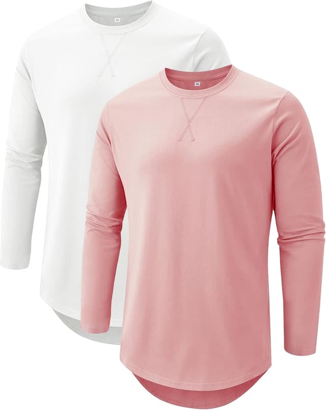 Detalle de Comdecevis Men’s 2-Pack Cotton Crewneck Longline T-Shirts (Hipster/Hip Hop)