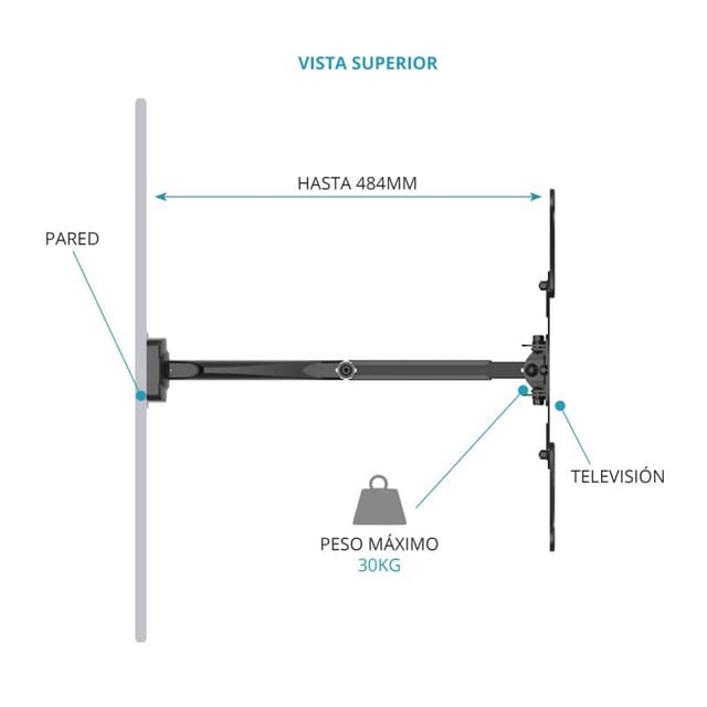 Detalle 2 de tm-electron TMSLC141: soporte de pared giratorio/abatible para TV de 26" a 50" (VESA 400x400, hasta 30 kg)