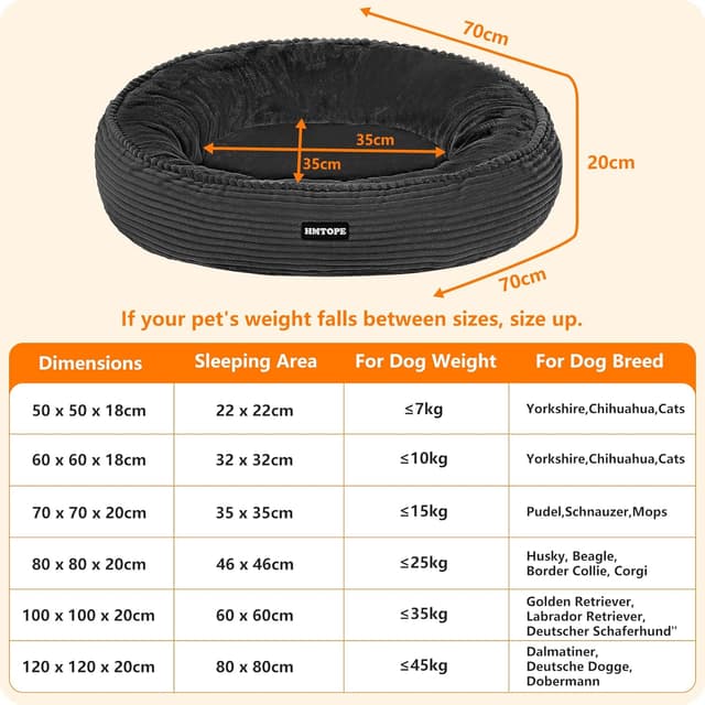 Detalle de HMTOPE Hundebett rund Ø 70 cm (Dunkelgrau) – waschbares Katzen- und Hundekissen mit rutschfester Unterseite