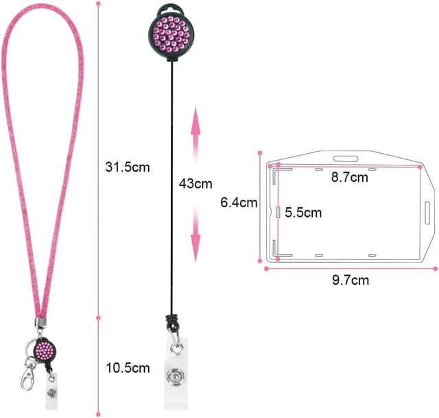 Detalle de Vicloon Lanyard mit Kartenhalter (Kristall-Lanyard) inkl. ausziehbarem Ausweishalter – Pfirsichfarbe