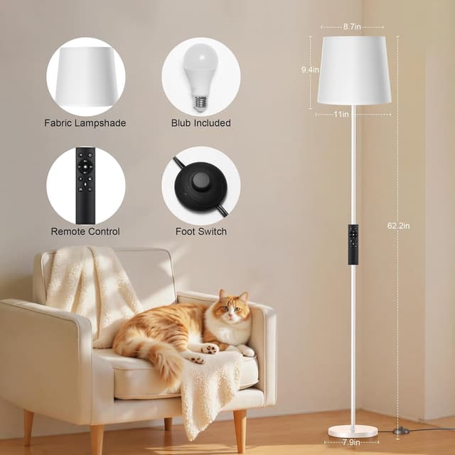 Detalle de SIBRILLE Lampada da Terra Salotto 9W con telecomando, 3000K–6000K e paralume in lino