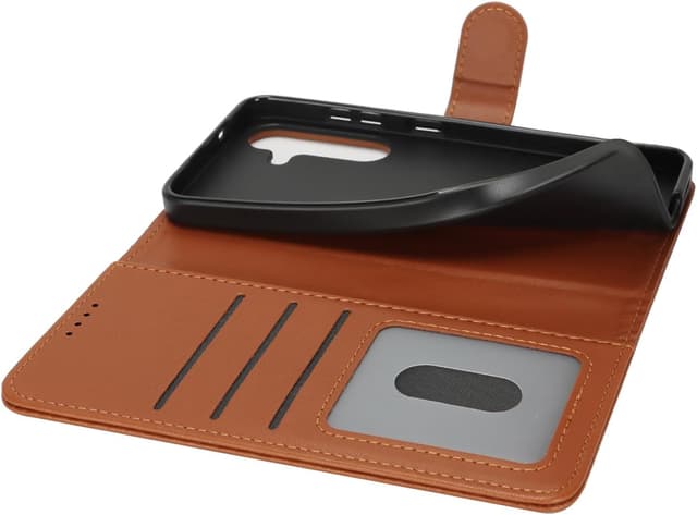 Thumbnail 6 de Zouzt Hülle für Samsung Galaxy S25 – stoßfeste PU Leder Fliphülle mit Kartenhalter und Standfunktion (Hellbraun)