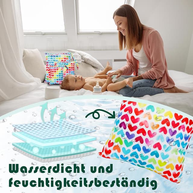Detalle de Rinfency 3er Wetbag-Set (groß) für Kindergarten, wasserdichte Nappy-/Bade-Taschen – rosa