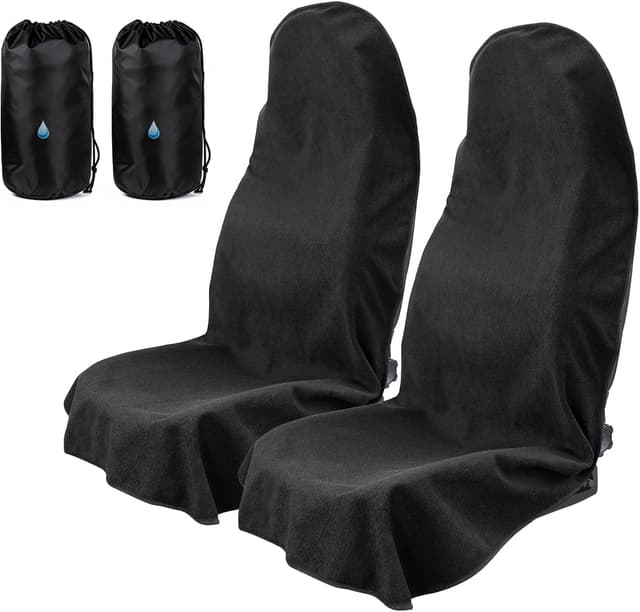 Detalle de TESFEEL Towel Car Seat Cover (GRS Certified Recycled Microfiber), Non-Slip Universal Front Protector — 2-Pack, Black