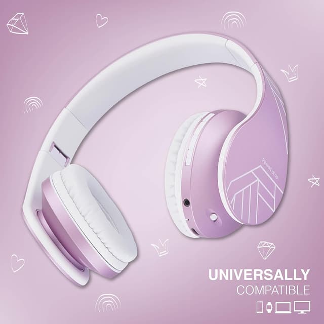 Detalle 2 de PowerLocus P2 Kids Wireless Over-Ear Headphones (Purple) with 85DB Volume Limit, Mic & Foldable Design