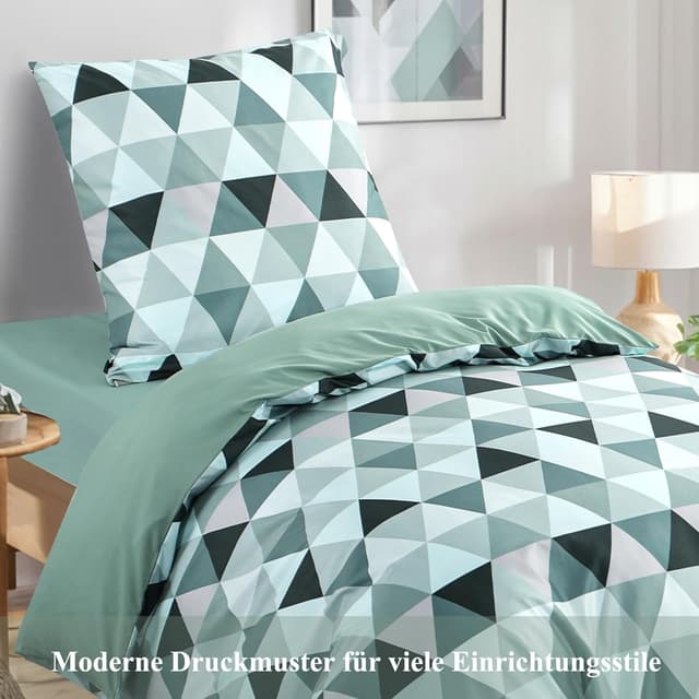 Detalle de RUIKASI Bettwäsche 155x220 2-teilig Grün (Mikrofaser) mit Reißverschluss