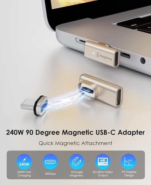 Detalle 2 de Magtame 240W USB‑C Magnet Adapter (90°) mit 40Gbps Datenübertragung und PD Schnellladung