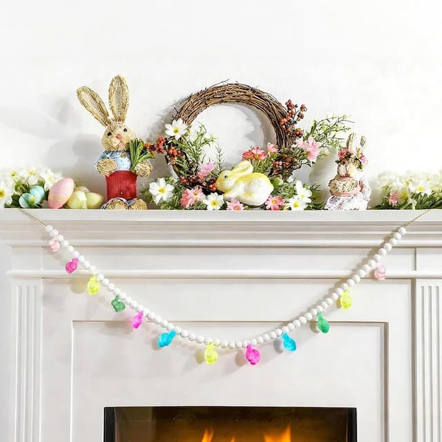 Detalle de BrilliantJo Pompons Girlande mit bunten Hasen (Osterdeko) – zum Aufhängen, ca. 1,8 m