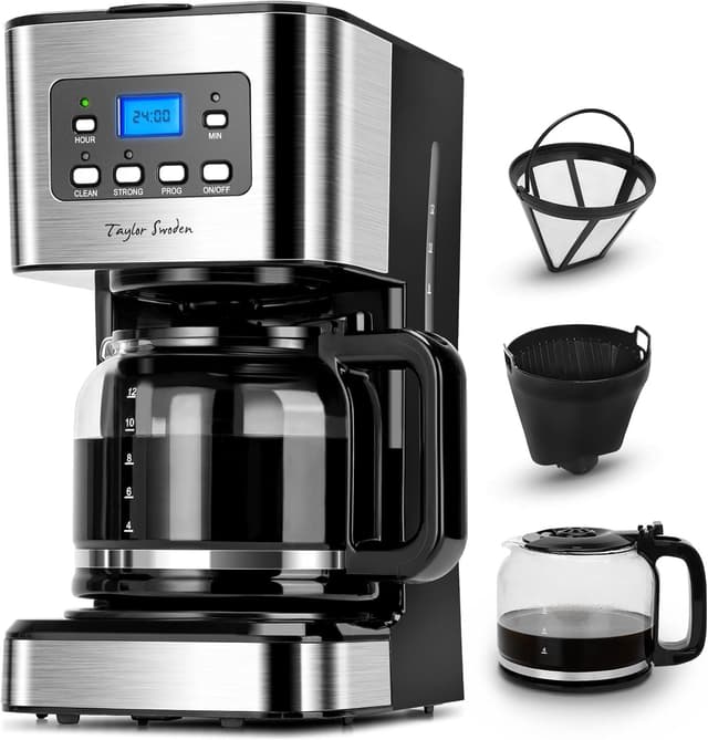Detalle de Taylor Swoden Darcy Kaffeemaschine mit Timer, 950 W, 1,5 l Filterkaffee für bis zu 12 Tassen (schwarz)