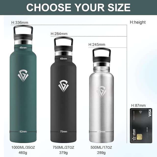 Detalle 1 de Botella Agua Deporte 1 L acero inox, doble pared 🚰