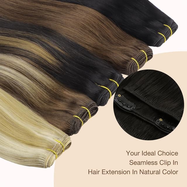 Detalle 2 de GOO GOO Clip-in Echthaar Extensions (45 cm, 120 g, 7 Clips) – 1B Schwarz