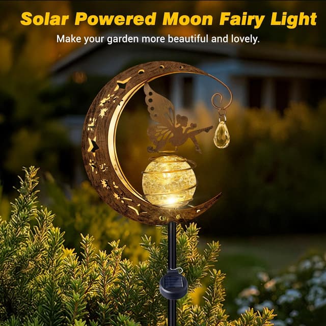Detalle de Caldarax Moon Fairy Solar Crackle Glass Garden Lights (IP65, Warm White)