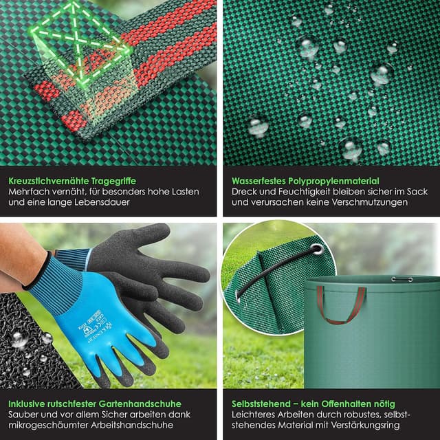 Detalle de KESSER® Gartensack 3x 272L Set Laubsack inkl. Handschuhe – selbststehend, robust & faltbar