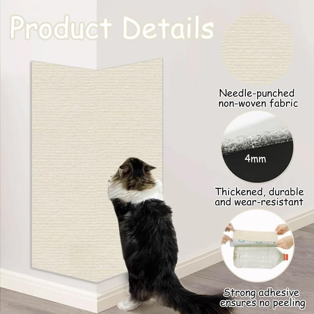 Thumbnail 3 de Xynovate tappetino tiragraffi adesivo per gatti riutilizzabile e tagliabile (bianco sporco)