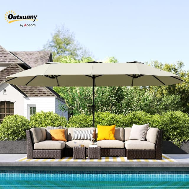 Detalle de Outsunny parasol double rectangulaire 4 x 2,2 m avec manivelle et toile 180 g/m² (UPF30+)
