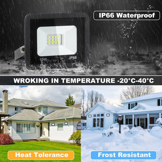 Detalle 2 de Fynokst 2 faretto LED da esterno 10W IP66 6000K 1080lm, sovraluce per giardino, garage e campo sportivo