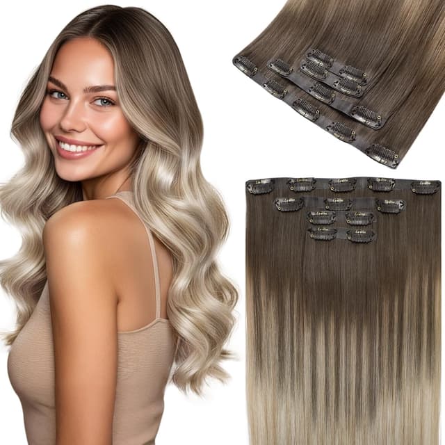 Thumbnail 6 de LaaVoo Clip-in Extensions Mokka Braun – Echthaar, 45 cm, 7-teilig (120 g) #1C