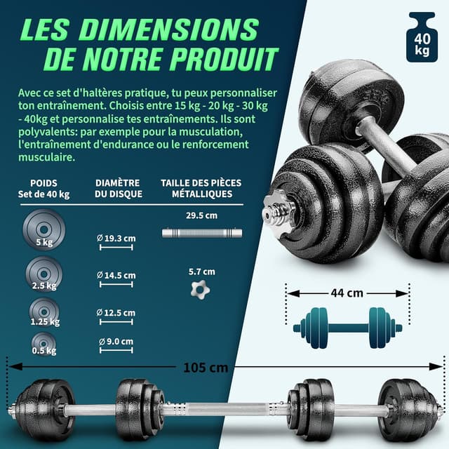 Thumbnail 3 de RE:SPORT Kit d'haltères 2‑en‑1 15‑40 kg 🏋