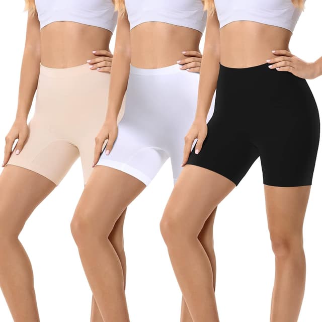 Detalle de FALARY Radlerhose Unterhose Damen – kurze Anti-Scheuer-Leggings im 3er Pack (Weiß/Schwarz/Beige)