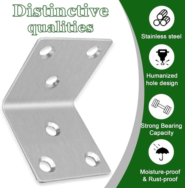 Detalle de 10PCS 304 Stainless Steel L Bracket Corner Braces (90°) – Silver shelf and furniture support brackets